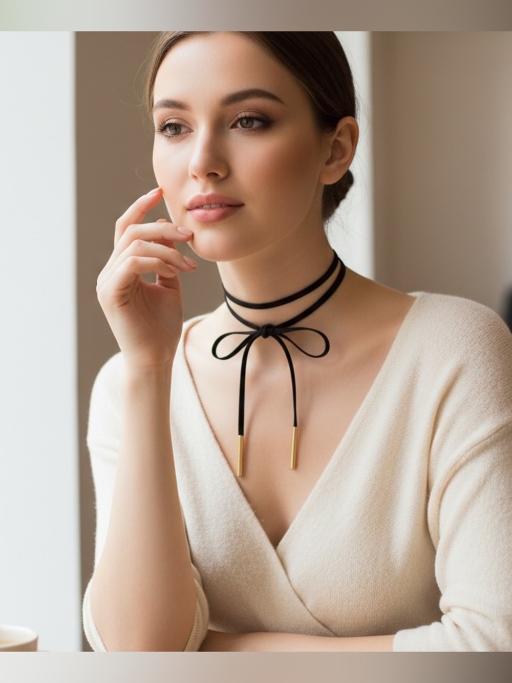 π¨SALEπ¨ Black Velvet Bow Choker Necklace with Gold Accents